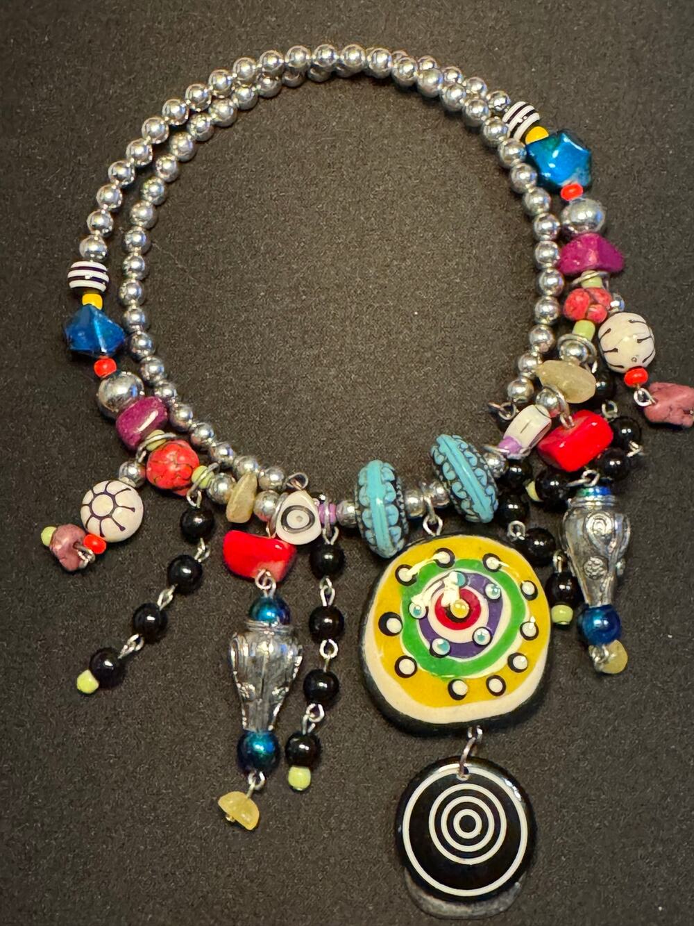Boho Wire Wrap Choker with Dangel Charms 14in